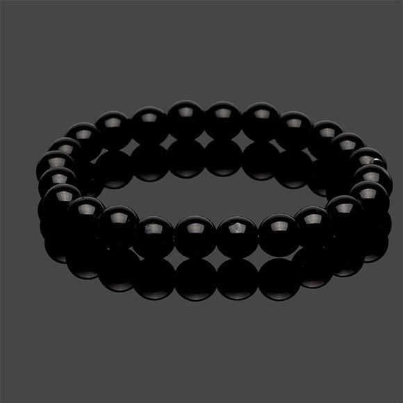 B1200 Smooth Black Natural Volcanic Stone Bracelet - Iris Fashion Jewelry