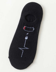 SF1281 Black Time to Charge Dying Battery Low Cut Socks - Iris Fashion Jewelry