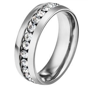 R54 Titanium & Stainless Steel Fashion Ring with Gemstones in Silver - Iris Fashion Jewelry