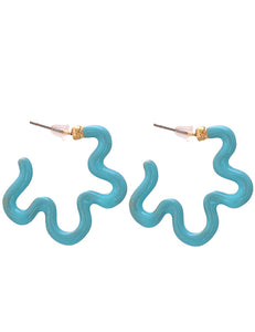 E1931 Turquoise Blue Squiggle Geometric Metal Earrings - Iris Fashion Jewelry