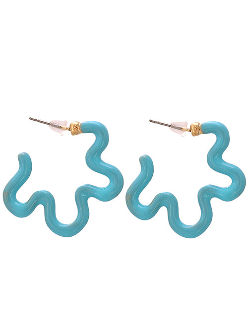 E1931 Turquoise Blue Squiggle Geometric Metal Earrings - Iris Fashion Jewelry