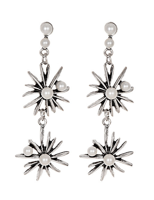 E1873 Silver Pearl Burst Design Earrings - Iris Fashion Jewelry