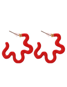 E612 Red Squiggle Geometric Metal Earrings - Iris Fashion Jewelry