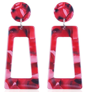 E1491 Red Rectangle Acrylic Earrings - Iris Fashion Jewelry