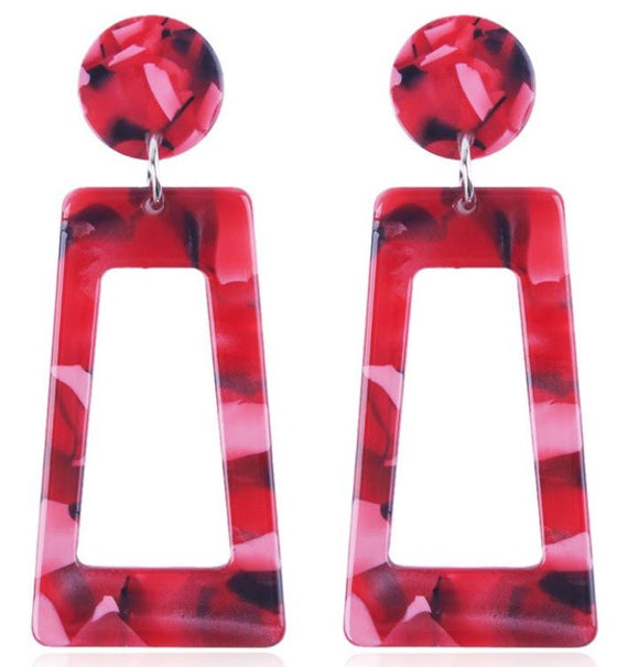 E1491 Red Rectangle Acrylic Earrings - Iris Fashion Jewelry