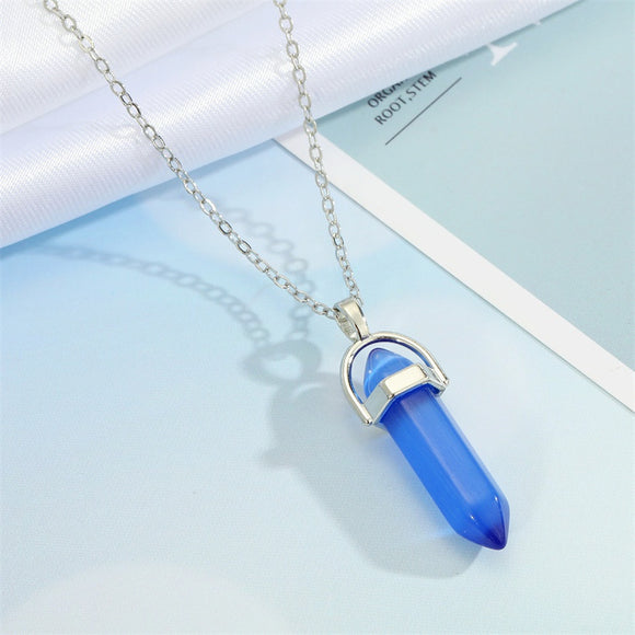 N2008 Silver Pearl Blue Imitation Stone Necklace with FREE Earrings - Iris Fashion Jewelry
