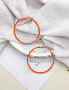E292 2" Orange Metal Hoop Earrings - Iris Fashion Jewelry