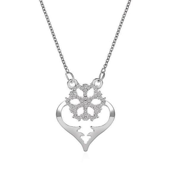 N1172 Silver Rhinestone Flower Heart Necklace with FREE Earrings - Iris Fashion Jewelry
