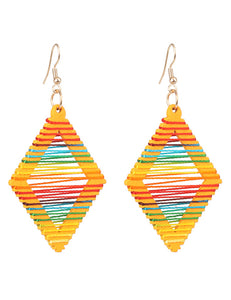 E501 Golden Yellow Wooden Triangle with Multi String Earrings - Iris Fashion Jewelry