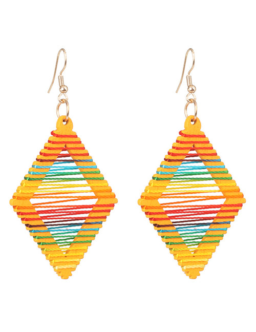 E501 Golden Yellow Wooden Triangle with Multi String Earrings - Iris Fashion Jewelry