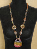N2060 Brown Bead Rainbow Glitter Acrylic Teardrop Long Necklace With Free Earrings - Iris Fashion Jewelry