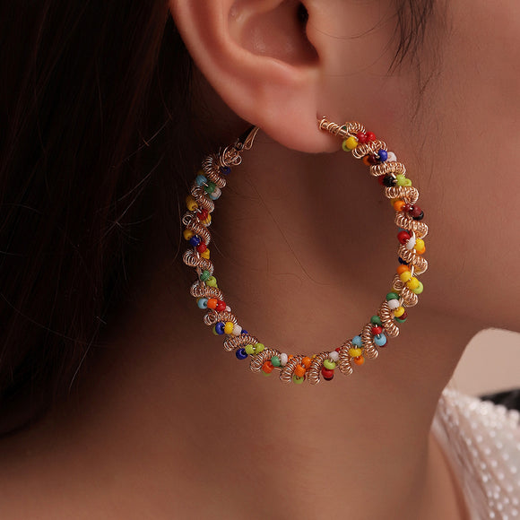 E1901 Gold Twisted Mesh Seed Bead Hoop Earrings - Iris Fashion Jewelry