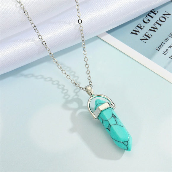 N2005 Silver Turquoise Crackle Imitation Stone Necklace with FREE Earrings - Iris Fashion Jewelry