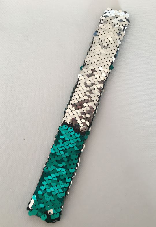 L361 Teal & Silver Sequin Slap Bracelet - Iris Fashion Jewelry