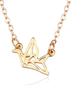 *N1373 Gold Dainty Origami Crane Necklace with FREE Earrings - Iris Fashion Jewelry