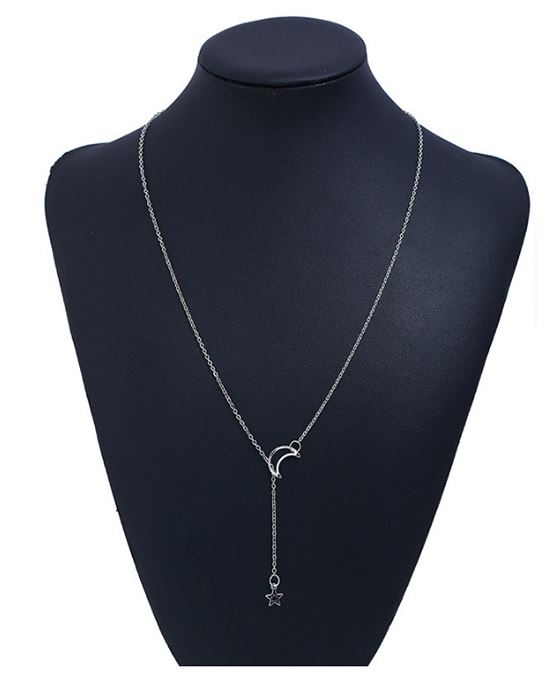 N1317 Silver Dainty Star & Moon Necklace with FREE Earrings - Iris Fashion Jewelry