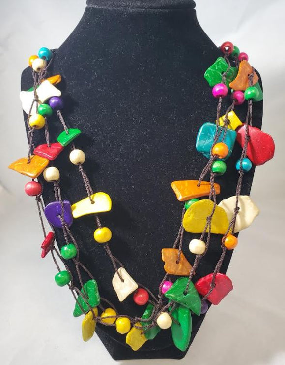 N2043 Colorful Wooden Pieces Necklace with FREE EARRINGS - Iris Fashion Jewelry