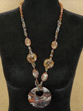 N2062 Brown Bead Glitter Circle Acrylic Long Necklace With Free Earrings - Iris Fashion Jewelry