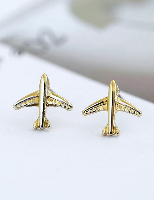 E691 Gold Small Airplane Earrings - Iris Fashion Jewelry