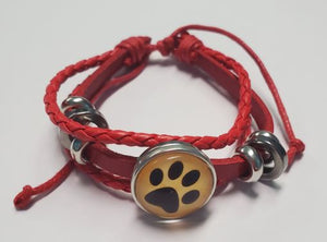B105 Red Paw Print Leather Bracelet - Iris Fashion Jewelry