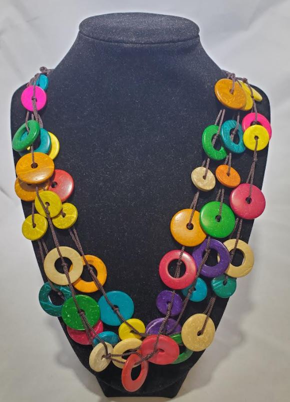 N2042 Colorful Wooden Disk Necklace with FREE EARRINGS - Iris Fashion Jewelry