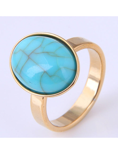 R76 Gold Blue Crackle Stone Ring - Iris Fashion Jewelry