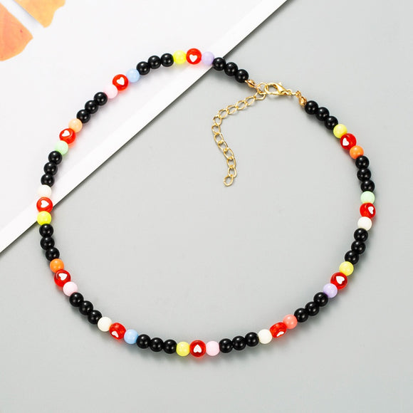 N1947 Black Bead Heart Necklace with FREE Earrings - Iris Fashion Jewelry