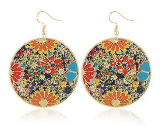 E225 Colorful Metal Flowers Earrings - Iris Fashion Jewelry