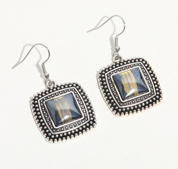 E1867 Silver Black Gold Shimmer Square Decorated Earrings - Iris Fashion Jewelry
