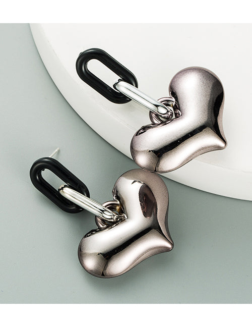 E1814 Black Gun Metal Heart Earrings - Iris Fashion Jewelry