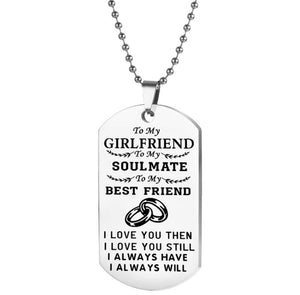 *N273 Silver To My Girlfriend Dog Tag Necklace with FREE Earrings - Iris Fashion Jewelry