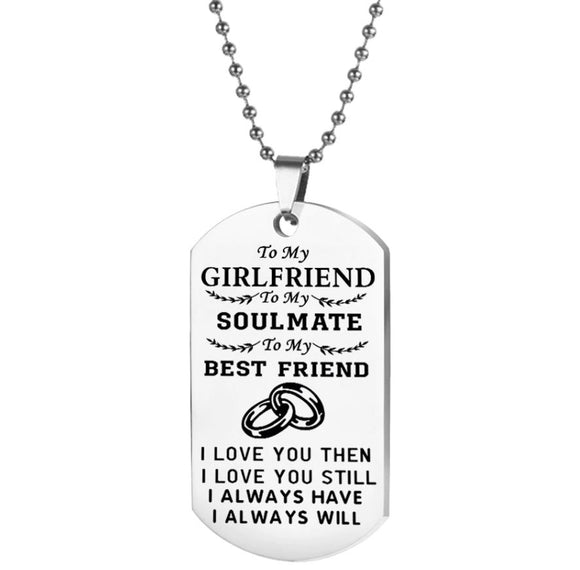 *N273 Silver To My Girlfriend Dog Tag Necklace with FREE Earrings - Iris Fashion Jewelry