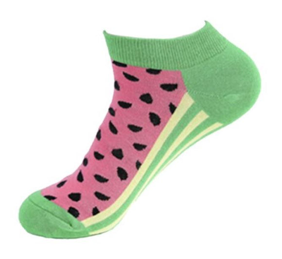 SF1240 Pink Yellow Stripe Watermelon Low Cut Socks - Iris Fashion Jewelry