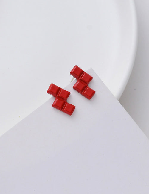 *E1894 Red Stacking Blocks Earrings - Iris Fashion Jewelry