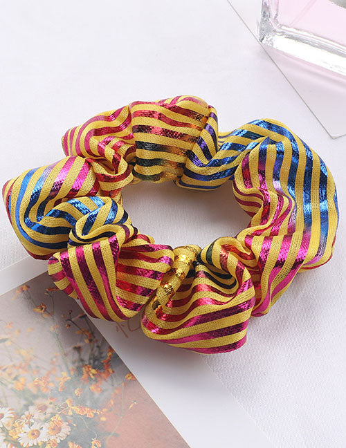 H407 Yellow Rainbow Stripes Hair Scrunchie - Iris Fashion Jewelry