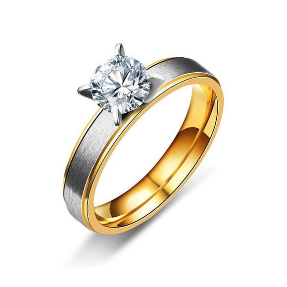 R40 Gold and Silver Single Rhinestone Ring - Iris Fashion Jewelry