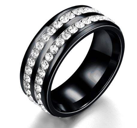 R421 Black & Diamonds Double Row Ring - Iris Fashion Jewelry