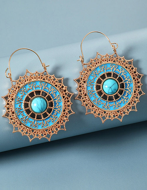 E1853 Gold Blue Crackle Stone Filigree Earrings - Iris Fashion Jewelry