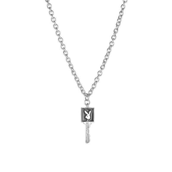 N1992 Silver Dainty Black Bunny Rabbit Key Necklace with FREE Earrings - Iris Fashion Jewelry