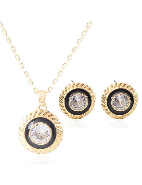 N1003 Gold Circle With Gemstone Necklace with FREE Earrings - Iris Fashion Jewelry
