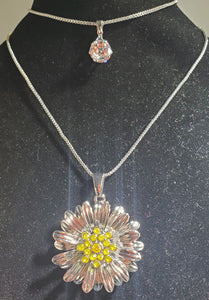 N2214 Silver Daisy with Yellow Gemstones Necklace with FREE Earrings - Iris Fashion Jewelry