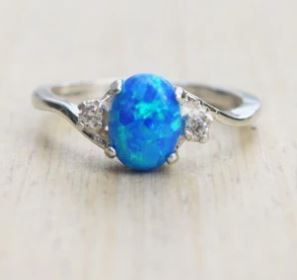 R05 Silver Blue Opal Gemstone Ring - Iris Fashion Jewelry