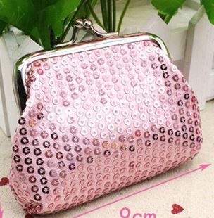 L472 Light Pink Sequin Clasp Coin Purse - Iris Fashion Jewelry