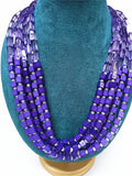 N1989 Purple Square Bead Multi Strand Necklace with FREE Earrings - Iris Fashion Jewelry