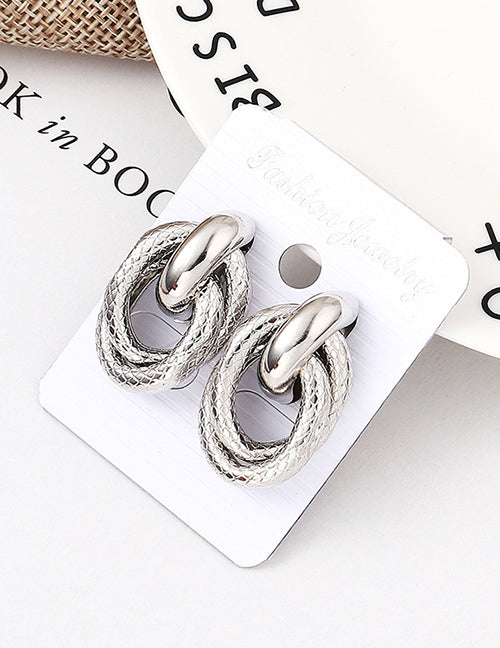 E542 Silver Textured Chain Earrings - Iris Fashion Jewelry