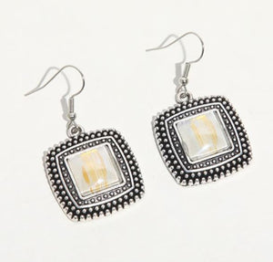 E1866 Silver White Gold Shimmer Square Decorated Earrings - Iris Fashion Jewelry