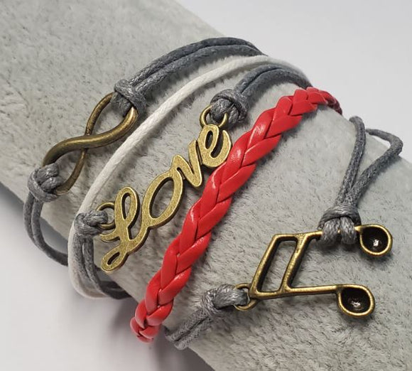 B358 Gray Love Music Note Leather Bracelet - Iris Fashion Jewelry