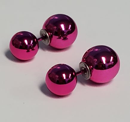 *E116 Fuchsia Small Double Ball Earrings - Iris Fashion Jewelry