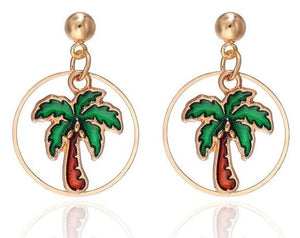E846 Gold Baked Enamel Palm Tree in Hoop Earrings - Iris Fashion Jewelry