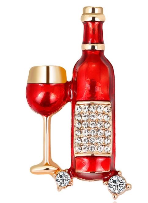 F113 Wine Bottle & Glass Fashion Pin - Iris Fashion Jewelry